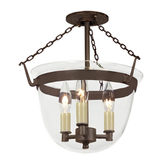 Small semi flush classic bell lantern in clear glass