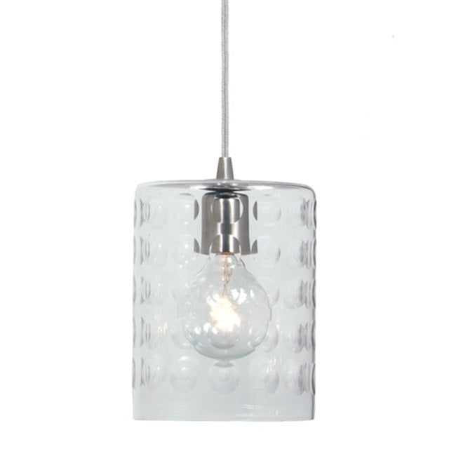 One light grand central Pendant 6" Wide, hammered column mouth blown glass shade