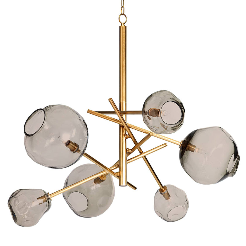 Molten Chandelier With Smoke Glass - Natural Brass