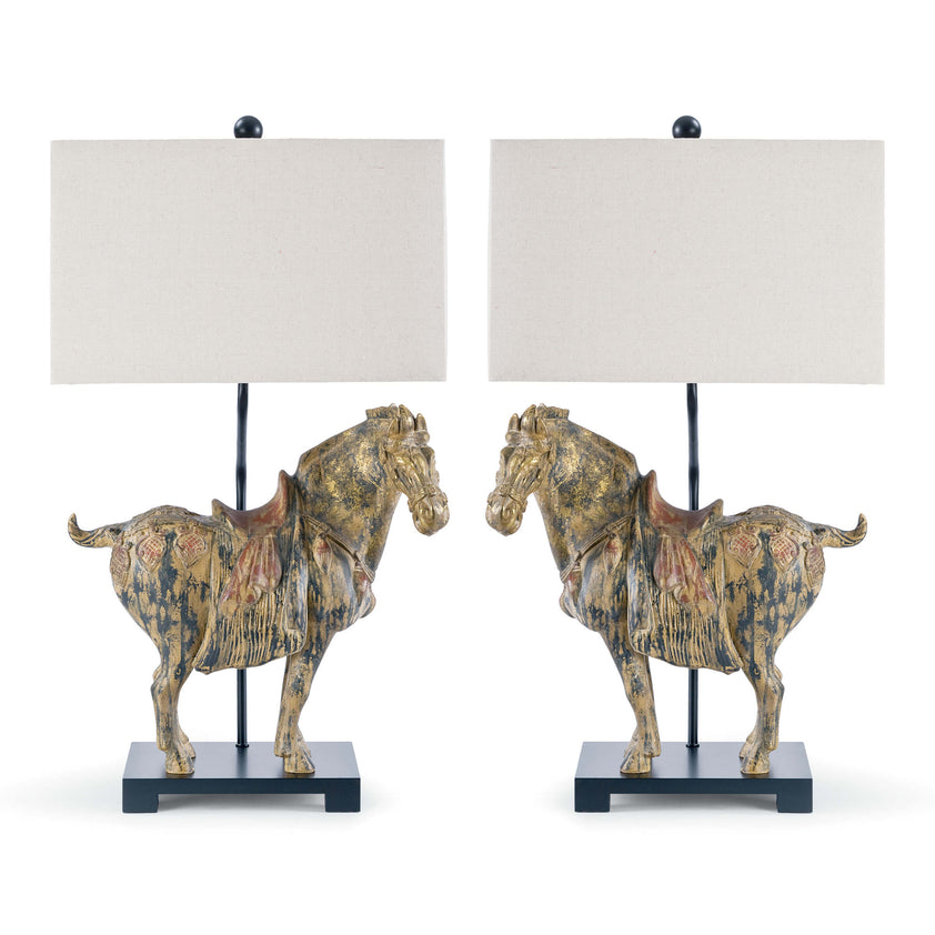 Dynasty Horse Table Lamps Pair